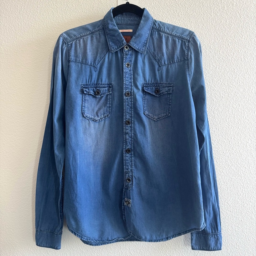 Scotch & Soda Maison Scotch Blue Denim Button Down Shirt Cotton Minimal Casual - Picture 2 of 13